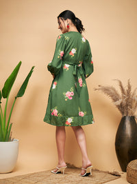 Thumbnail for InWeave Women's Green Small Flower Belted Dress - Distacart