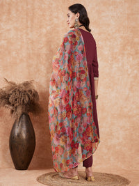 Thumbnail for InWeave Women's Dark Burgundy Alia Neck Style Gota Set W Organza Dupatta - Distacart