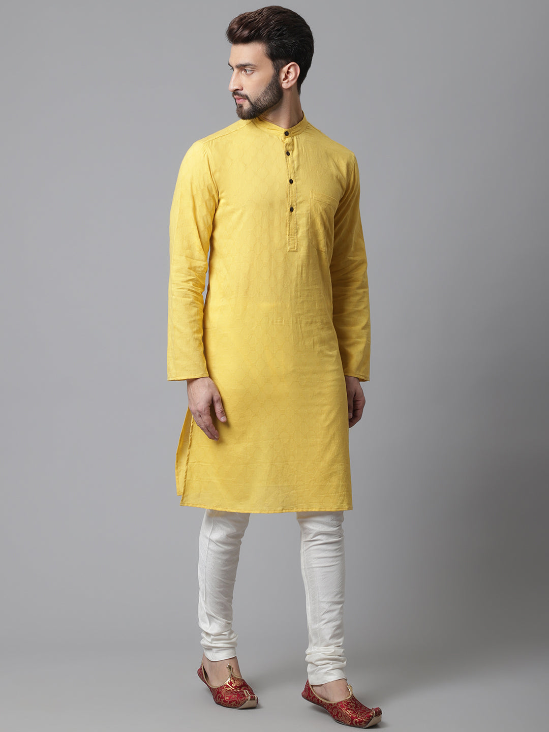 Even Apparels Yellow Pure Cotton Kurta With Band Collar - Distacart