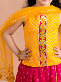 Thumbnail for Girls Magenta Yellow Embroidered Ready To Wear Lehenga Blouse With Dupatta - Mini Marvels - Distacart