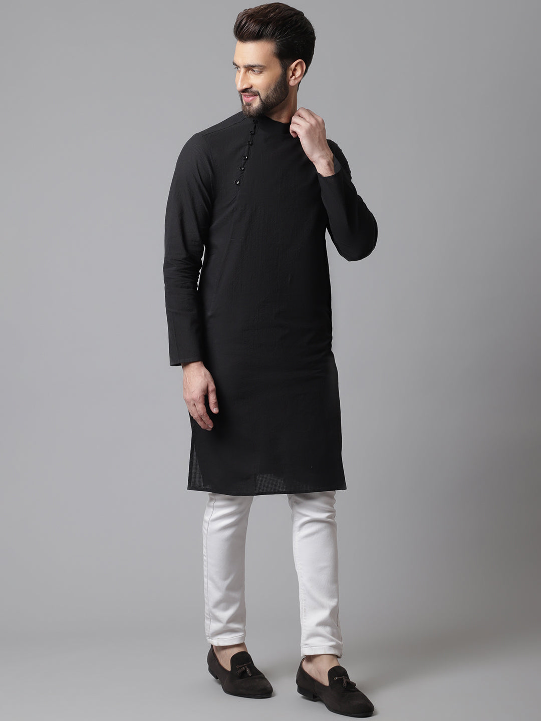 Even Apparels Black Solid Kurta With Band Collar - Distacart