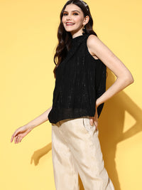 Thumbnail for InWeave Women's Black Lurex Tie Up Top - Distacart