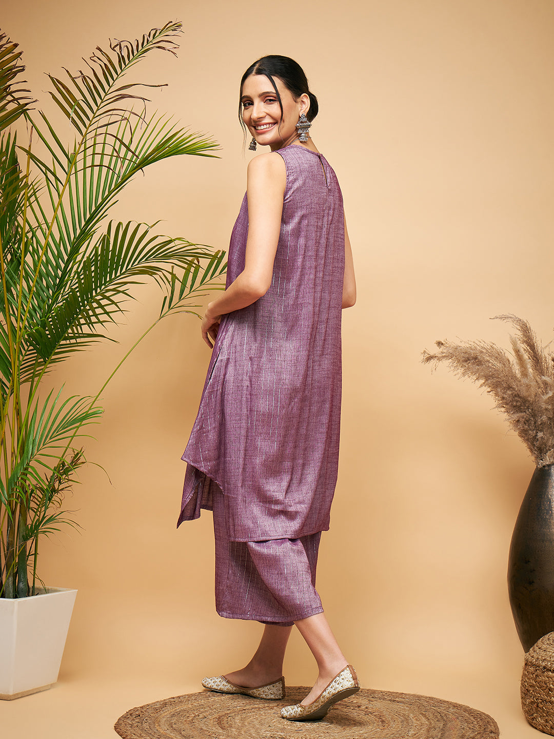 InWeave Women's Mauve Lurex Short Pallazo Kurta Set - Distacart