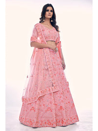 Thumbnail for Myra Pink Soft Net Embroidered Designer Lehenga Choli - Distacart