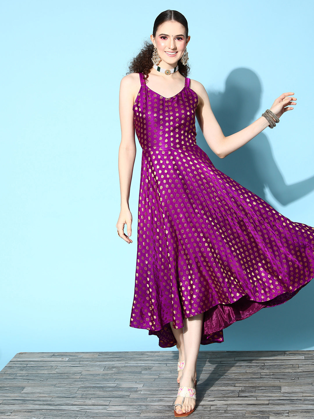 InWeave Women's Wine Gold Small Boota Long Dress - Distacart