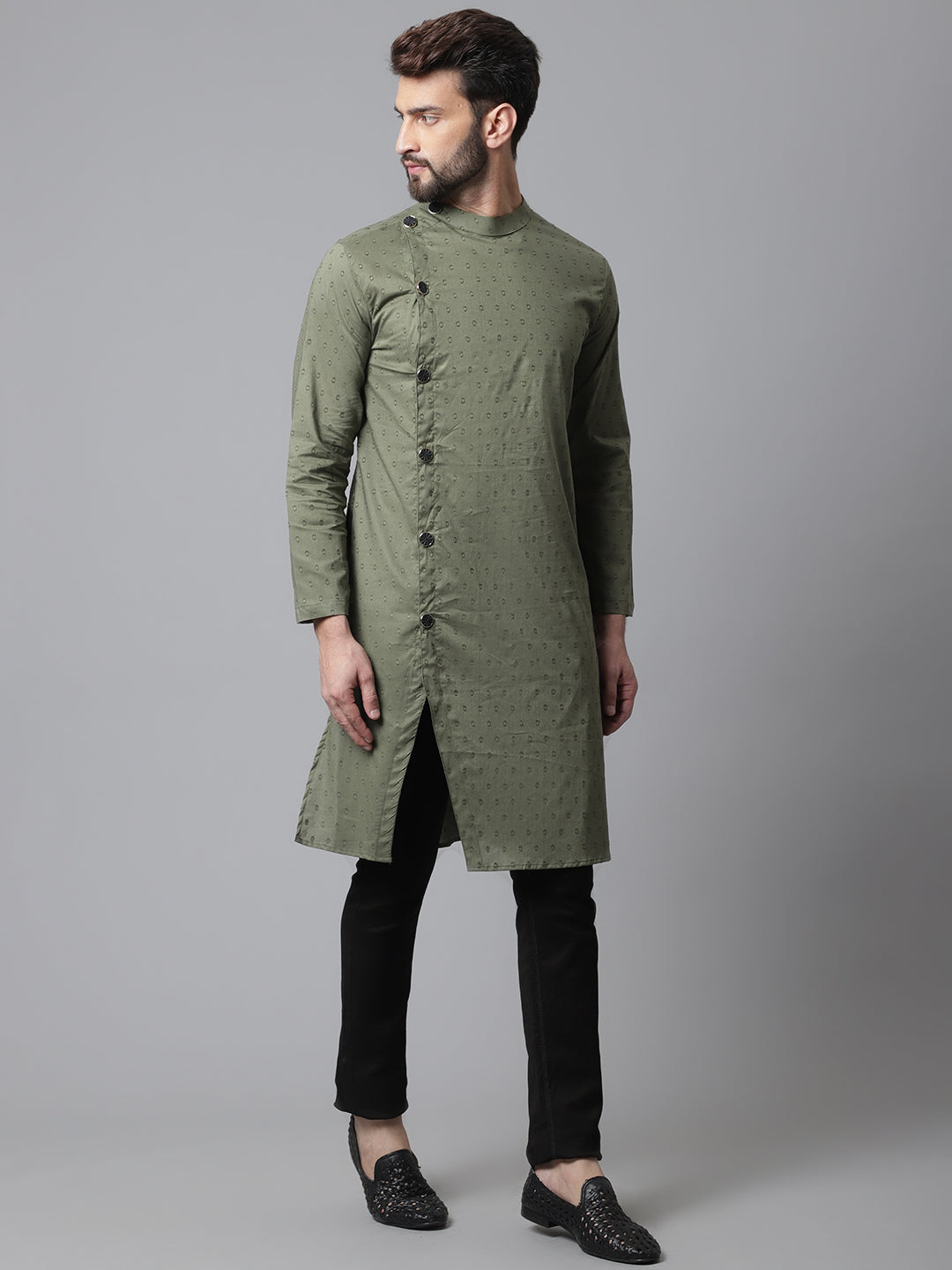 Even Apparels Green Sherwani Kurta With Asymetrical Cut - Distacart