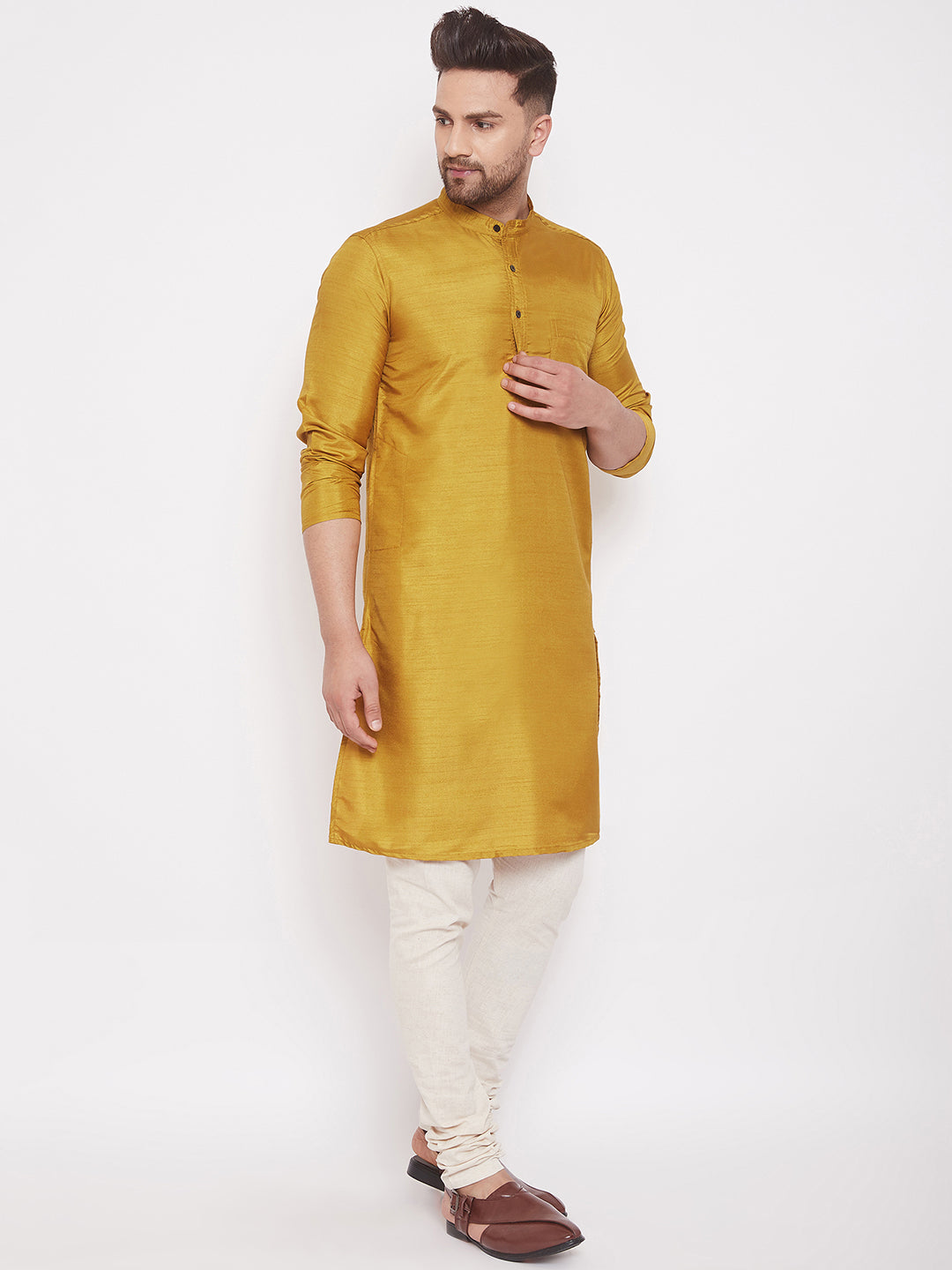 Even Apparels Beige Pure Cotton Kurta With Band Collar - Distacart