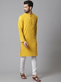 Thumbnail for Even Apparels Yellow Pure Cotton Kurta With Band Collar - Distacart