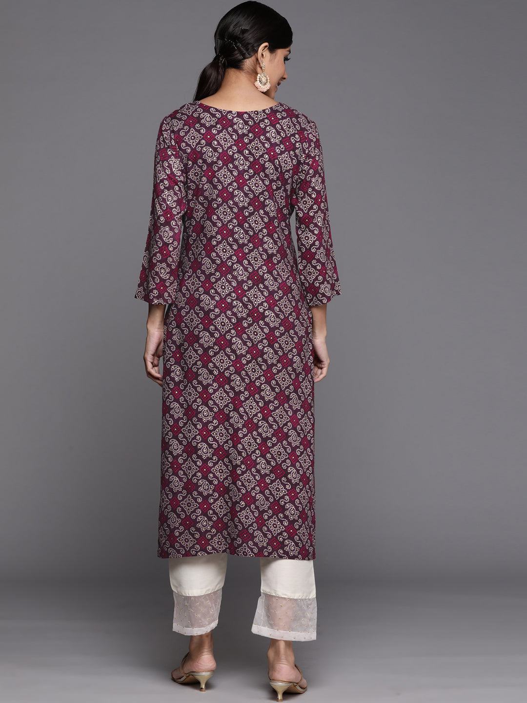 Varanga Violet Bandhani Printed Kurta With Embroidered Yoke - Distacart