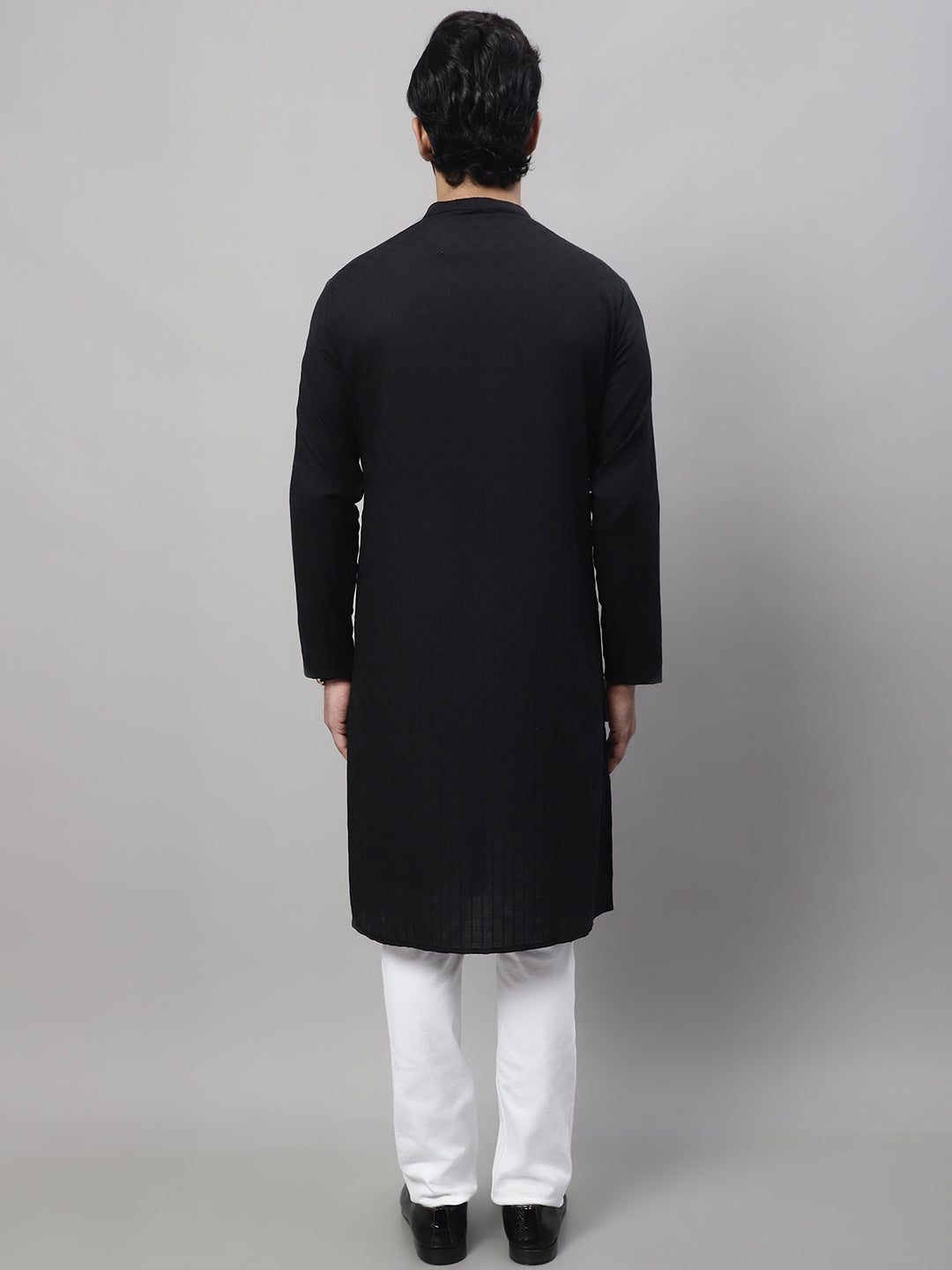 Even Apparels Black Pure Cotton Kurta With Band Collar - Distacart