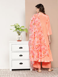 Thumbnail for InWeave Women's Peach Tiered Anarkali Kurta Set - Distacart