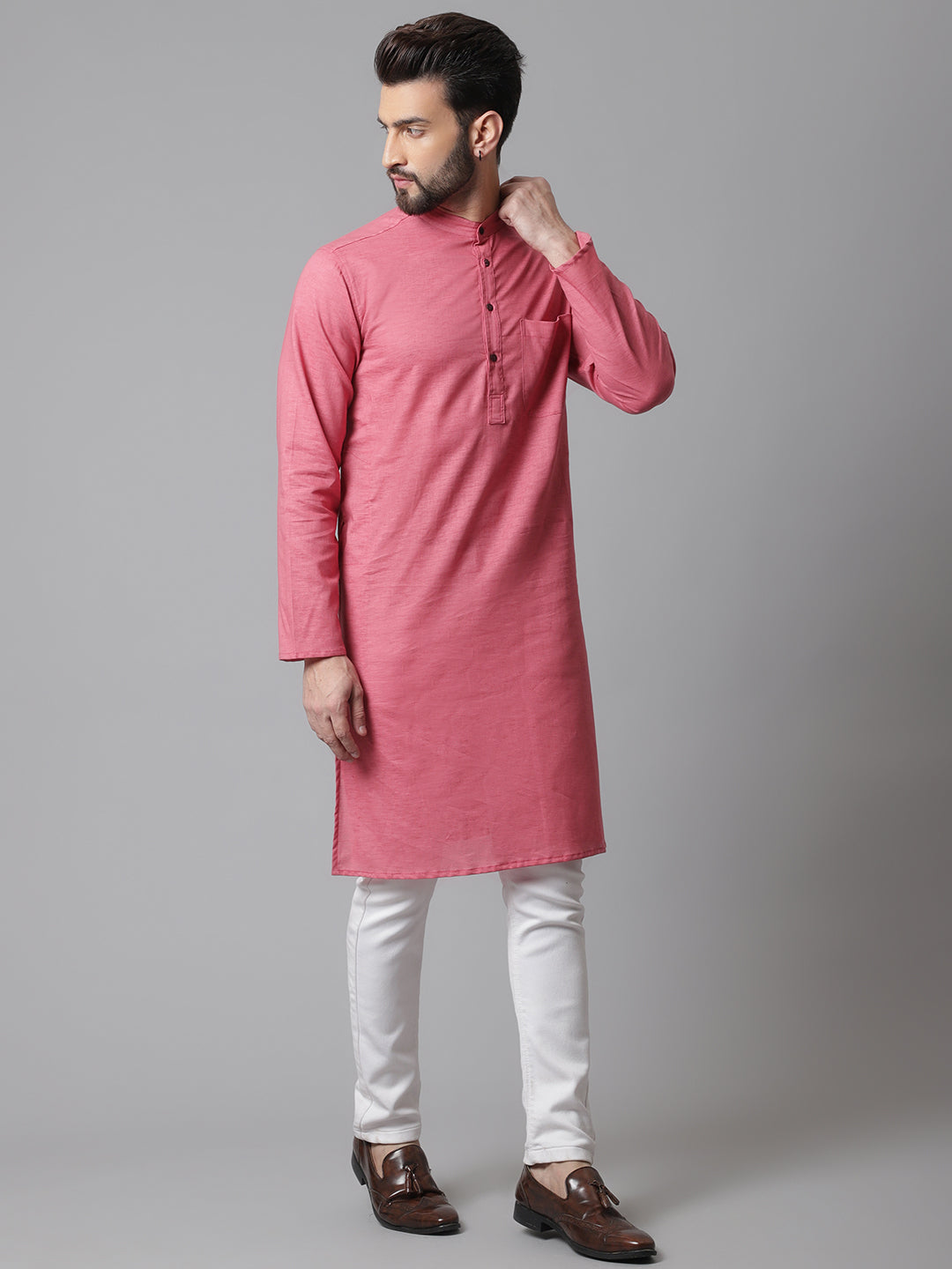 Even Apparels Rust Pure Cotton Kurta With Band Collar - Distacart