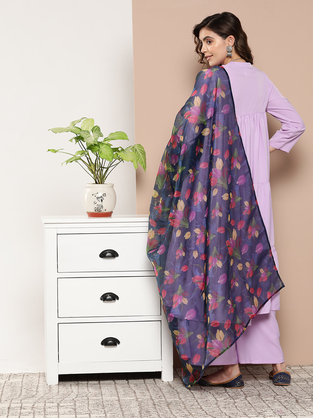 InWeave Women's Mauve Tiered Anarkali Kurta Set - Distacart