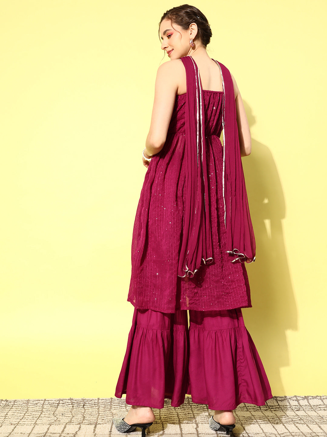 InWeave Women's Maroon Gota Insert Neckline Sharara Set - Distacart