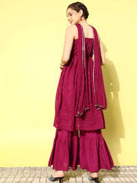 Thumbnail for InWeave Women's Maroon Gota Insert Neckline Sharara Set - Distacart