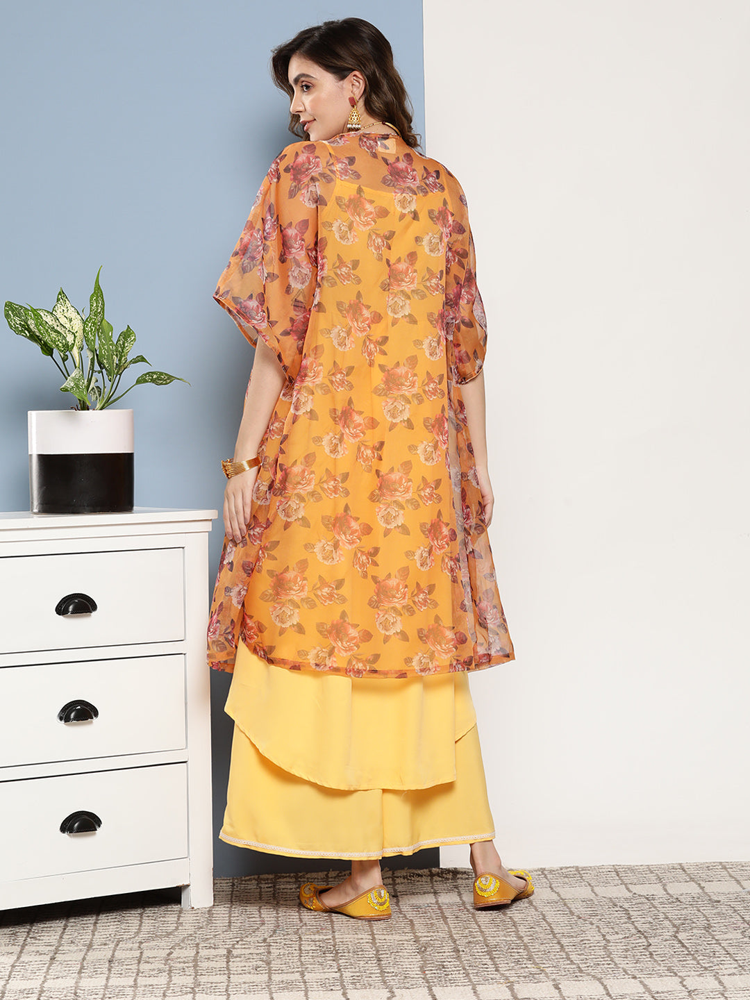 InWeave Women's Cassatta Yellow Cr Strappy Set With Mustard Brown Cape - Distacart