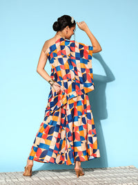 Thumbnail for InWeave Women's Multi Geometric Print One Shoulder Top With Palazzo Set - Distacart