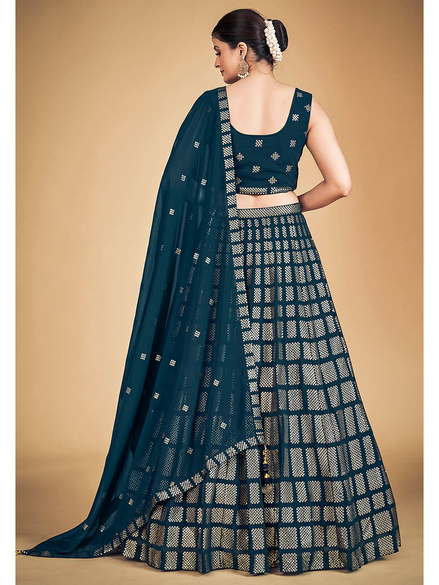 Myra Teal Blue Georgette Real Georgette Lehenga Choli - Distacart