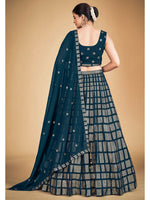 Thumbnail for Myra Teal Blue Georgette Real Georgette Lehenga Choli - Distacart