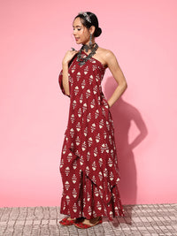 Thumbnail for InWeave Women's Maroon Boota One Shoulder Top With Palazzo Set - Distacart