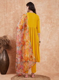 Thumbnail for InWeave Women's Mustard Alia Neck Style Gota Set W Organza Dupatta - Distacart