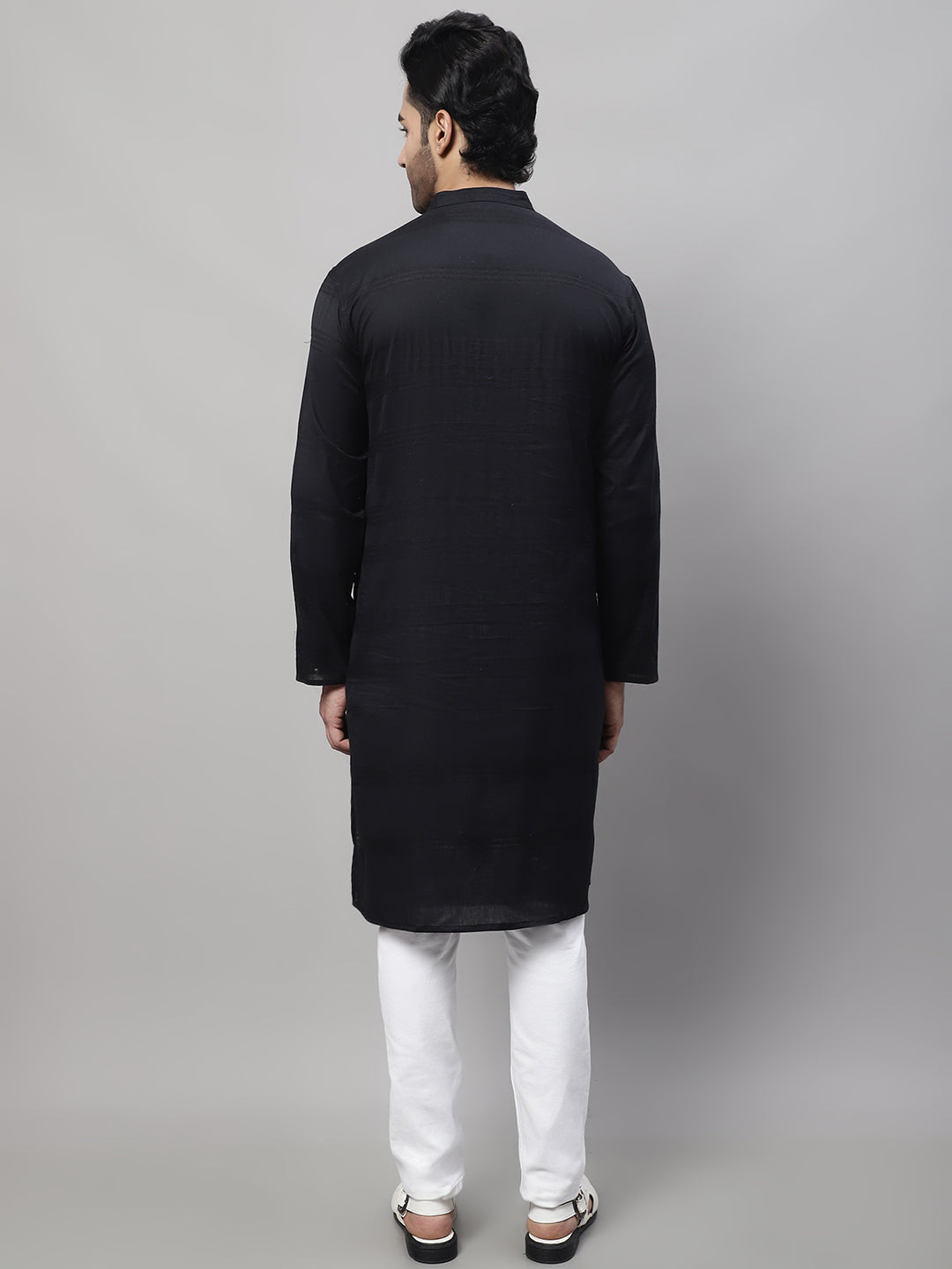 Even Apparels Black Pure Cotton Kurta With Band Collar - Distacart