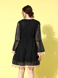 Thumbnail for InWeave Women's Black Lacy Dress With Tassles - Distacart