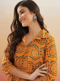 Thumbnail for InWeave Women's Haldi Yellow Mughal Kalamkari Flared Dress - Distacart