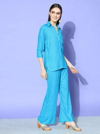 Thumbnail for InWeave Women's Aqua Blue Coord Set With White Butterfly Scarf - Distacart