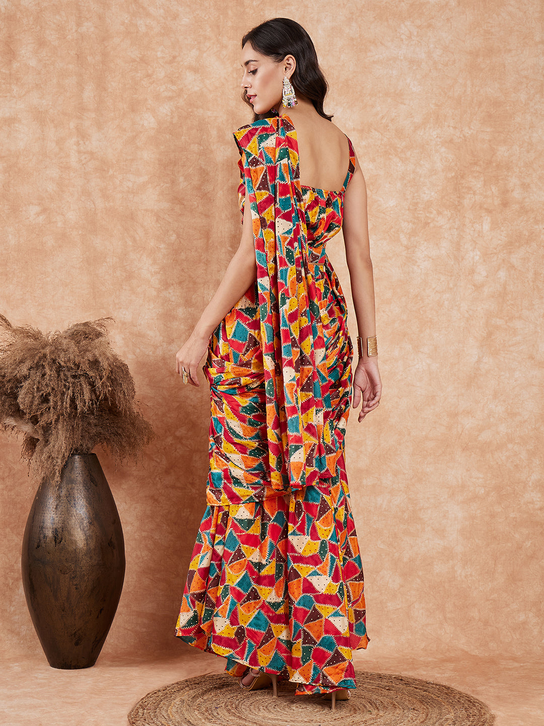 InWeave Women's Multi Color Trangle Skirt Saree - Distacart