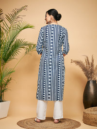 Thumbnail for InWeave Women's White Navy Stripe Print Gota Straight Kurta Pant Set - Distacart
