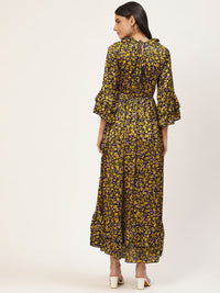 Thumbnail for InWeave Women's Mustard Print Ruffled Dress - Distacart