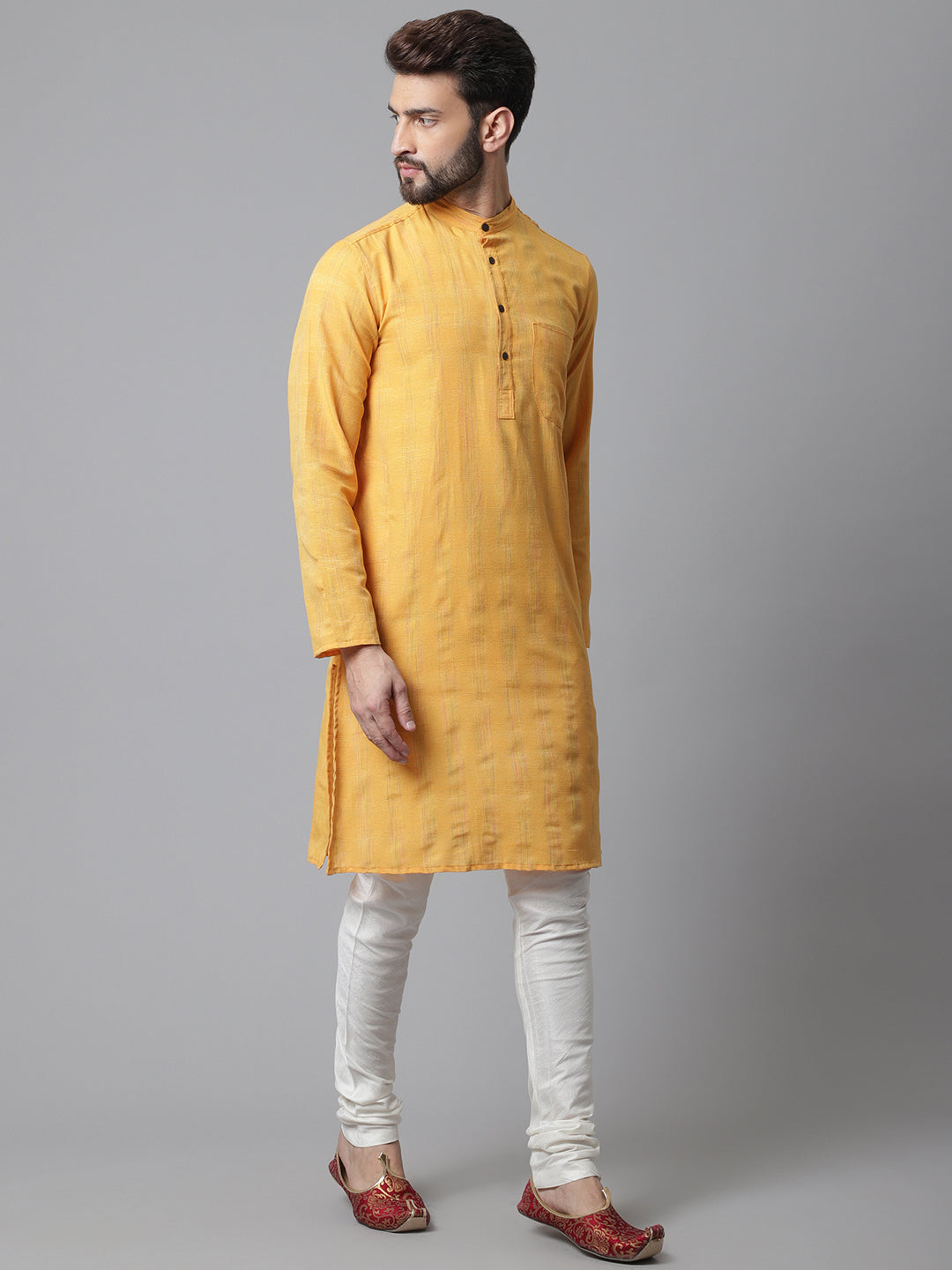 Even Apparels Yellow Kurta With Band Collar - Distacart