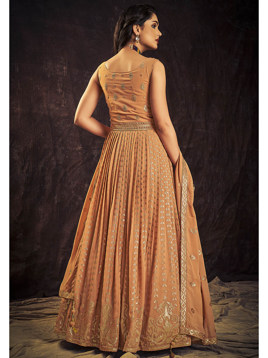 Myra Apricoat Real Georgette Designer Gown Style Suit - Distacart