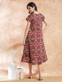 Thumbnail for InWeave Women's Wine Ikkat Print A Line Dress - Distacart
