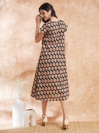 Thumbnail for InWeave Women's Black Small Paisley Kalamkari A Line Dress - Distacart