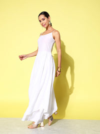Thumbnail for InWeave Women's Cream Strappy Kurta Set With Pink Organza Cape - Distacart
