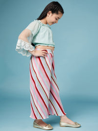 Thumbnail for Girls Square Neck Top With Striped Palazzos - Mini Marvels - Distacart