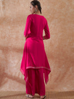 Thumbnail for InWeave Women's Magenta Emb Assymetrical Kurta Pant Set - Distacart
