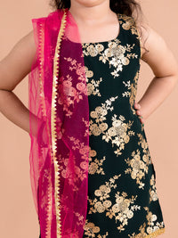 Thumbnail for Girls Floral Printed Panelled Kurti With Skirt With Dupatta - Mini Marvels - Distacart