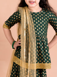 Thumbnail for Girls Green Gold-Toned Printed Ready To Wear Lehenga Blouse With Dupatta - Mini Marvels - Distacart