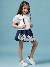 Thumbnail for Girls Self Design Round Neck Top With Skirt - Mini Marvels - Distacart