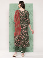 Thumbnail for InWeave Women's Green Floral Motif Nyra Kurta Set With Dupatta - Distacart