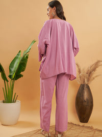 Thumbnail for InWeave Women's Mauve Kantha Boho Full Sleeve Coord Set - Distacart