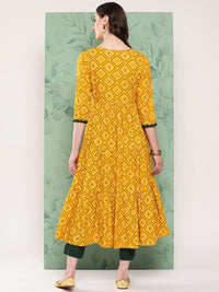 Thumbnail for InWeave Women's Green Top Bottom W Mustard Bandhej Long Shrug Set - Distacart
