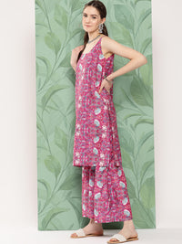 Thumbnail for InWeave Women's Magenta Camelia Print Crepe Kurta Set - Distacart