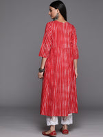 Thumbnail for Varanga Red Printed A-Line Kurta With Three Quarter Sleeves - Distacart