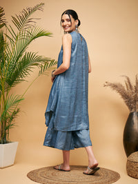 Thumbnail for InWeave Women's Blue Lurex Short Pallazo Kurta Set - Distacart