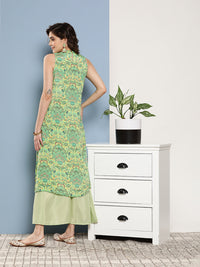 Thumbnail for InWeave Women's Green Pastel Print Halter Kurta Set - Distacart
