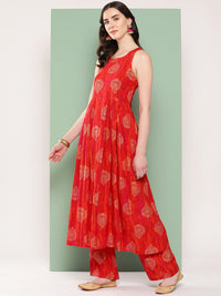 Thumbnail for InWeave Women's Rust Mughal Print Raisa Back Detial Long Coords Set - Distacart